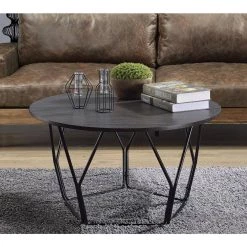 32 " Black Short Round Wood Coffee Table with Metal Base by Wateday -Wateday Sales Store black wateday coffee tables yj yuki9595567 31 1000