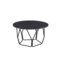 32 " Black Short Round Wood Coffee Table with Metal Base by Wateday