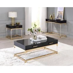 44 in. Black Rectangle Wood Coffee Table with 2-Drawers by Wateday -Wateday Sales Store black wateday coffee tables yj yuki9595670 31 1000