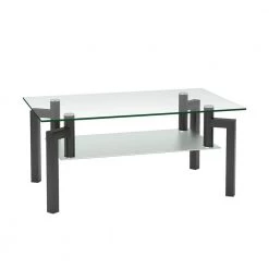 39. 1 in. Black Rectangle Glass Coffee Table with 2-Layers by Wateday