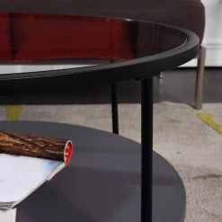 33.4 in. Black Round Glass Coffee Table with Pet Mat by Wateday -Wateday Sales Store black wateday coffee tables yj yuki9595701 4f 1000