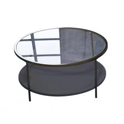 33.4 in. Black Round Glass Coffee Table with Pet Mat by Wateday -Wateday Sales Store black wateday coffee tables yj yuki9595701 c3 1000