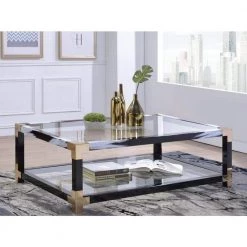 54 in. L Black Rectangle Glass Coffee Table with Shelf by Wateday -Wateday Sales Store black wateday coffee tables yj yuki9595705 31 1000