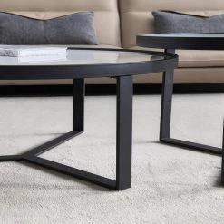 24.8 in. Black Small Round Stone Coffee Table by Wateday -Wateday Sales Store black wateday coffee tables yj yuki9596168 4f 1000