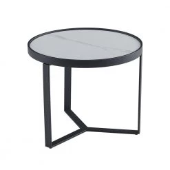 24.8 in. Black Small Round Stone Coffee Table by Wateday