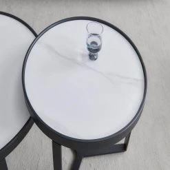 24.8 in. Black Small Round Stone Coffee Table by Wateday -Wateday Sales Store black wateday coffee tables yj yuki9596168 c3 1000