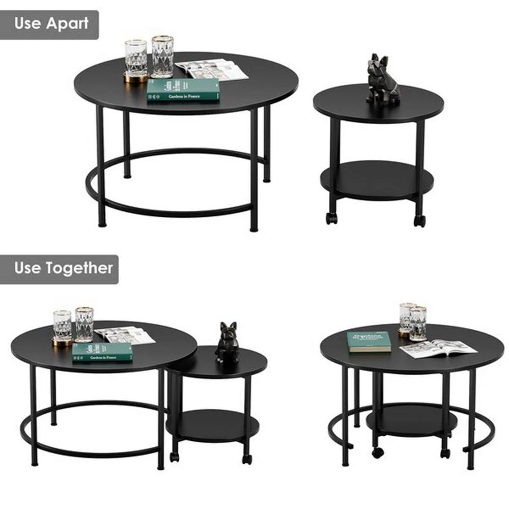 31.50 in. Black Small Round Wood Coffee Table 2-Pieces by Wateday 6 31.50 in. Black Small Round Wood Coffee Table 2-Pieces by Wateday - Image 6