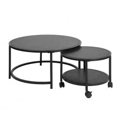 31.50 in. Black Small Round Wood Coffee Table 2-Pieces by Wateday