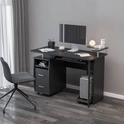 21.65 in. Rectangular Black Wood 2-Drawer Computer Desk with CPU Tray, Storage Shelves by Wateday -Wateday Sales Store black wateday computer desks yj yuki9595725 31 1000