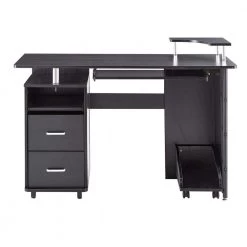 21.65 in. Rectangular Black Wood 2-Drawer Computer Desk with CPU Tray, Storage Shelves by Wateday