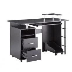 21.65 in. Rectangular Black Wood 2-Drawer Computer Desk with CPU Tray, Storage Shelves by Wateday -Wateday Sales Store black wateday computer desks yj yuki9595725 77 1000