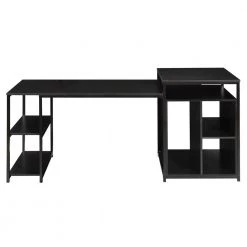 23.6 in. Rectangular Black Wood Computer Desk with Storage Shelf, CPU Storage Space and Printer Stand by Wateday