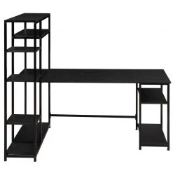 35.4 in. Rectangular Black Wood Computer Desk with Bookshelf and Storage Space by Wateday