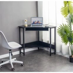 24 in. Triangle Black Wood Computer Desk with Keyboard Tray and Storage Shelves by Wateday -Wateday Sales Store black wateday computer desks yj yuki9595772 31 1000