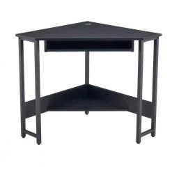 24 in. Triangle Black Wood Computer Desk with Keyboard Tray and Storage Shelves by Wateday