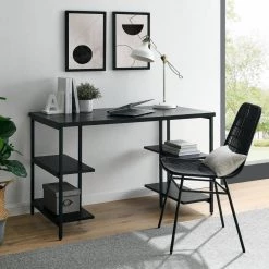 23.6 in. Rectangular Black Wood Computer Desk with Shelves on Both Sides by Wateday -Wateday Sales Store black wateday computer desks yj yuki9595775 31 1000