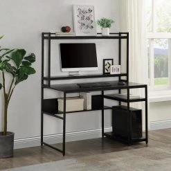 23.6 in. Rectangular Black Wood Computer Desk with 2-Tier Bookshelf by Wateday -Wateday Sales Store black wateday computer desks yj yuki9595794 31 1000