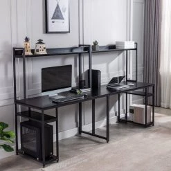 23.50 in. Rectangular Black Wood Double Workstation Computer Desk with Storage Shelves by Wateday -Wateday Sales Store black wateday computer desks yj yuki9595798 31 1000