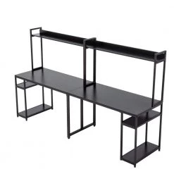 23.50 in. Rectangular Black Wood Double Workstation Computer Desk with Storage Shelves by Wateday