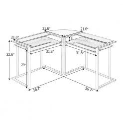 56.7 in. L-Shaped Black Glass Computer Desk with Shelf by Wateday -Wateday Sales Store black wateday computer desks yj yuki9595802 44 1000