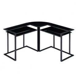 56.7 in. L-Shaped Black Glass Computer Desk with Shelf by Wateday