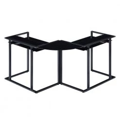 56.7 in. L-Shaped Black Glass Computer Desk with Shelf by Wateday -Wateday Sales Store black wateday computer desks yj yuki9595802 77 1000