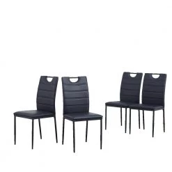 Black Leather Dining Chairs with Painted Metal Legs (Set of 4) by Wateday