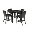 5-Piece Rectangular Marble Top Black Dining Table Set by Wateday