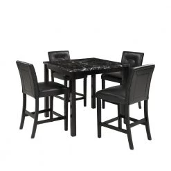 5-Piece Rectangular Marble Top Black Dining Table Set by Wateday