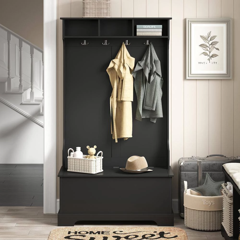Black Hall Tree Storage Bench, 3-in-1 Design, 70.8 in. H x 18.5 in. W x 39.3 L in. by Wateday 7 Black Hall Tree Storage Bench, 3-in-1 Design, 70.8 in. H x 18.5 in. W x 39.3 L in. by Wateday - Image 7
