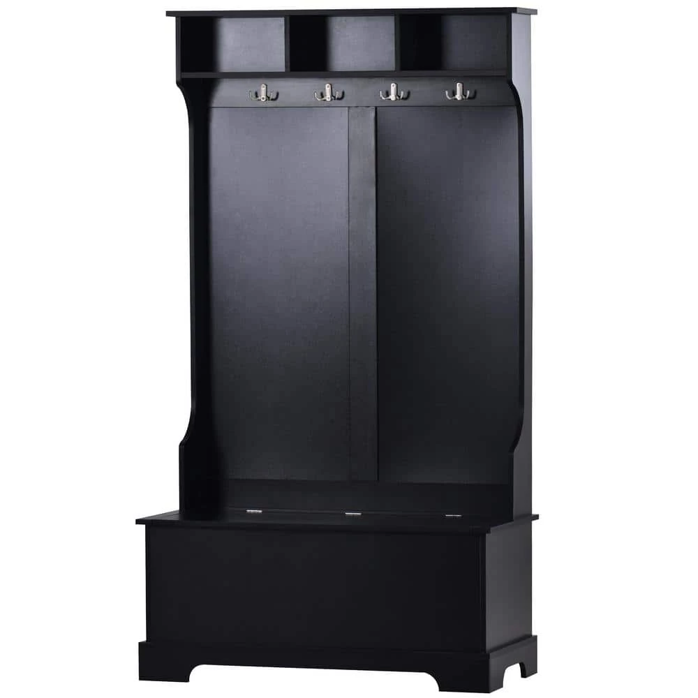 Black Hall Tree Storage Bench, 3-in-1 Design, 70.8 in. H x 18.5 in. W x 39.3 L in. by Wateday 1 Black Hall Tree Storage Bench, 3-in-1 Design, 70.8 in. H x 18.5 in. W x 39.3 L in. by Wateday