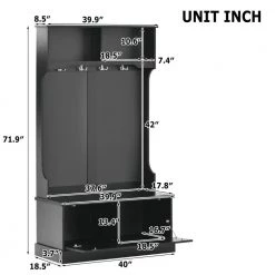 Black Hall Tree Entryway Bench, 72 in. H x 18.5 in. W x 40.7 in. L by Wateday -Wateday Sales Store black wateday hall trees yj yuki9595354 44 1000