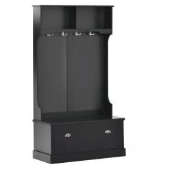 Black Hall Tree Entryway Bench, 72 in. H x 18.5 in. W x 40.7 in. L by Wateday