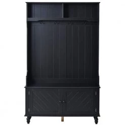 65 in. H Black Hall Tree with 4-Hooks Storage Bench by Wateday