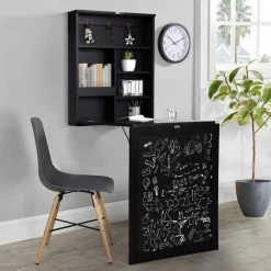 58.90 in. Rectangle Black Wood Foldable Table with Storage Shelves and Blackboard (Seats 2) by Wateday -Wateday Sales Store black wateday kitchen dining tables yj yuki9596410 31 1000