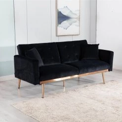 68.11 in. W Black Solid Velvet 2-Seats Loveseats by Wateday -Wateday Sales Store black wateday loveseats yj yuki9595215 31 1000