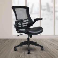 Black Upholstered Mid Back Mesh Office Chair with Adjustable Arms by Wateday -Wateday Sales Store black wateday office stools yj yuki9595040 31 1000