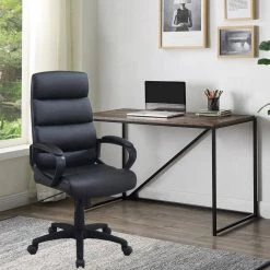 Black Faux Leather Seat Office Chair with Arms by Wateday -Wateday Sales Store black wateday office stools yj yuki9595960 31 1000