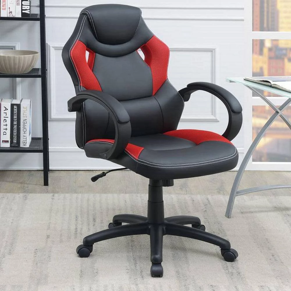 Black and Red Fabric Seat Office Chair with Arms by Wateday 2 Black and Red Fabric Seat Office Chair with Arms by Wateday - Image 2