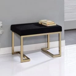 Black Fabric Ottoman with Metal Base by Wateday -Wateday Sales Store black wateday ottomans yj yuki9595851 31 1000