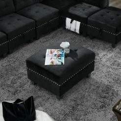 Black Velvet Ottoman by Wateday -Wateday Sales Store black wateday ottomans yj yuki9595858 31 1000