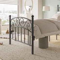 Black Queen Metal Bed Frame with Headboard and Footboard by Wateday -Wateday Sales Store black wateday panel beds yj yuki9596560 1f 1000