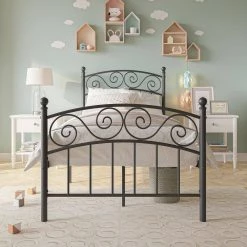 Black Queen Metal Bed Frame with Headboard and Footboard by Wateday -Wateday Sales Store black wateday panel beds yj yuki9596560 c3 1000