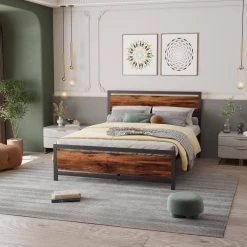 60.20 in. W Black Queen Metal Frame Platform Bed with Headboard and Footboard by Wateday -Wateday Sales Store black wateday platform beds yj yuki9597050 31 1000