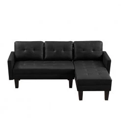 80.71 in W Square Arm 3-piece L Shaped Faux Leather Sectional Sofa in Black with Ottoman Bench by Wateday -Wateday Sales Store black wateday sectional sofas yj yuki9596898 44 1000