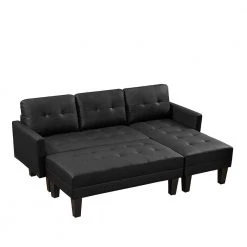 80.71 in W Square Arm 3-piece L Shaped Faux Leather Sectional Sofa in Black with Ottoman Bench by Wateday -Wateday Sales Store black wateday sectional sofas yj yuki9596898 4f 1000