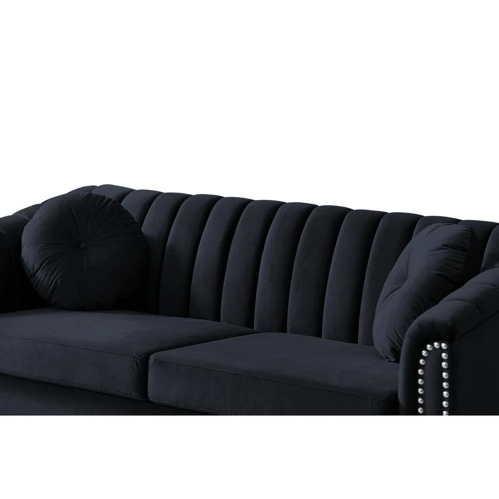 75.20 in. W Rolled Arm Velvet Modern Style Straight Sofa in Black by Wateday 5 75.20 in. W Rolled Arm Velvet Modern Style Straight Sofa in Black by Wateday - Image 5