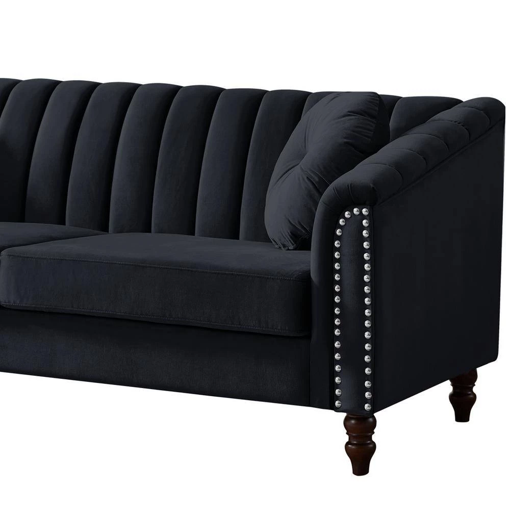 75.20 in. W Rolled Arm Velvet Modern Style Straight Sofa in Black by Wateday 4 75.20 in. W Rolled Arm Velvet Modern Style Straight Sofa in Black by Wateday - Image 4