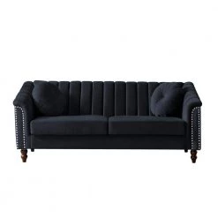 75.20 in. W Rolled Arm Velvet Modern Style Straight Sofa in Black by Wateday