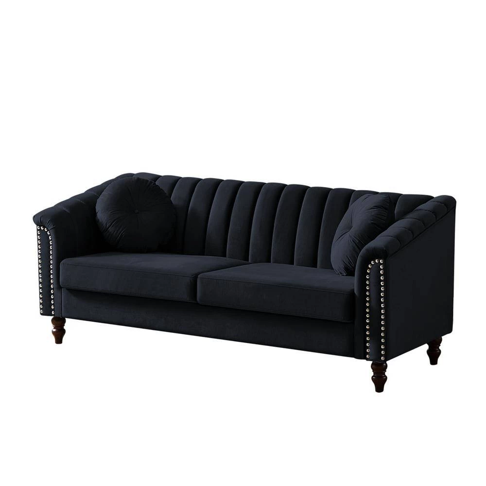 75.20 in. W Rolled Arm Velvet Modern Style Straight Sofa in Black by Wateday 3 75.20 in. W Rolled Arm Velvet Modern Style Straight Sofa in Black by Wateday - Image 3